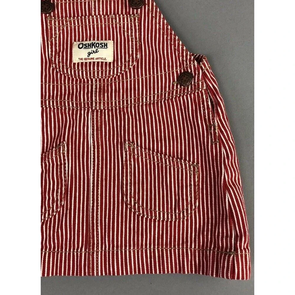 OshKosh Vestbak Dress BiBs Girl 6 Month Overall Red Pinstripe Railroad Conductor